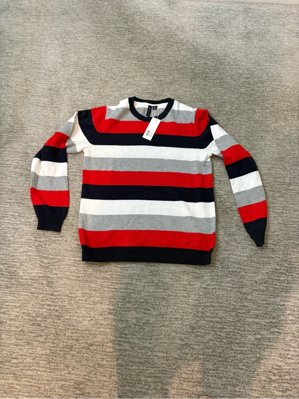 Janie and Jack Red, Navy & Gray Striped Crewneck Sweater
